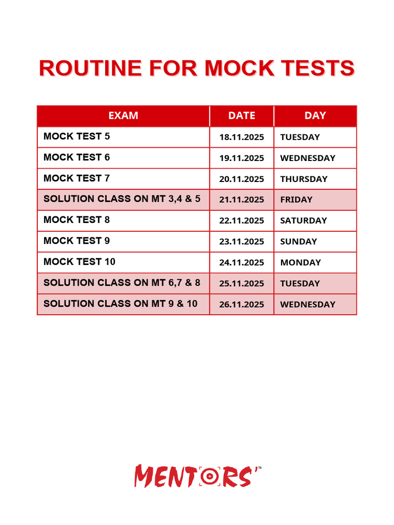 Mock Test Schedule and Solutions | PDF