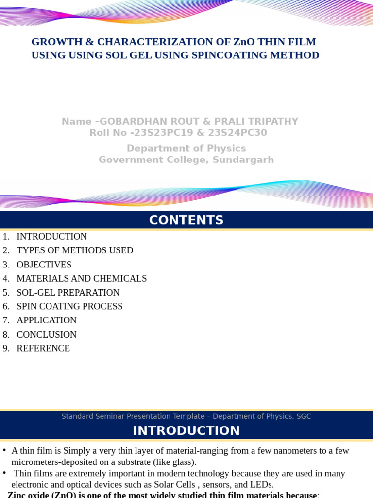 Growth and Characterization OF ZnO Thinfilm by Sol Gel | PDF | Thin ...