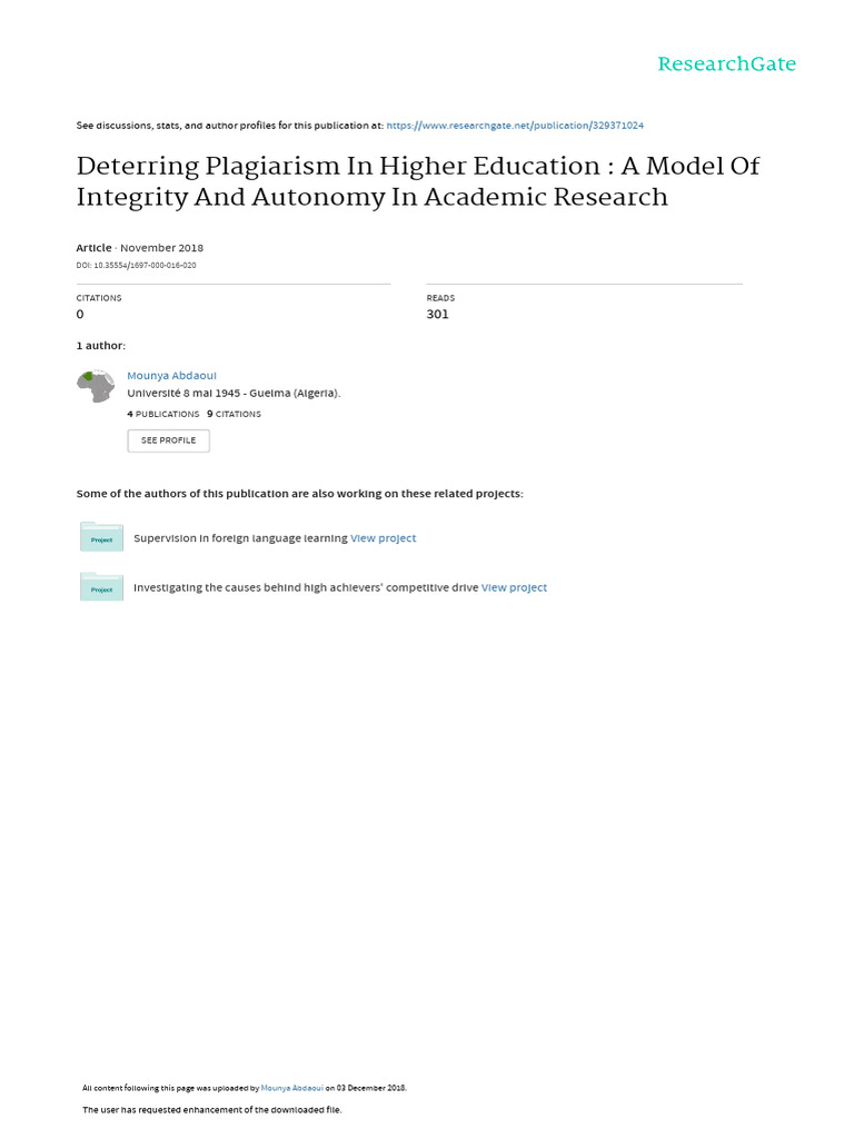 Deterring Plagiarism in Higher Education | PDF | Plagiarism | Academic ...
