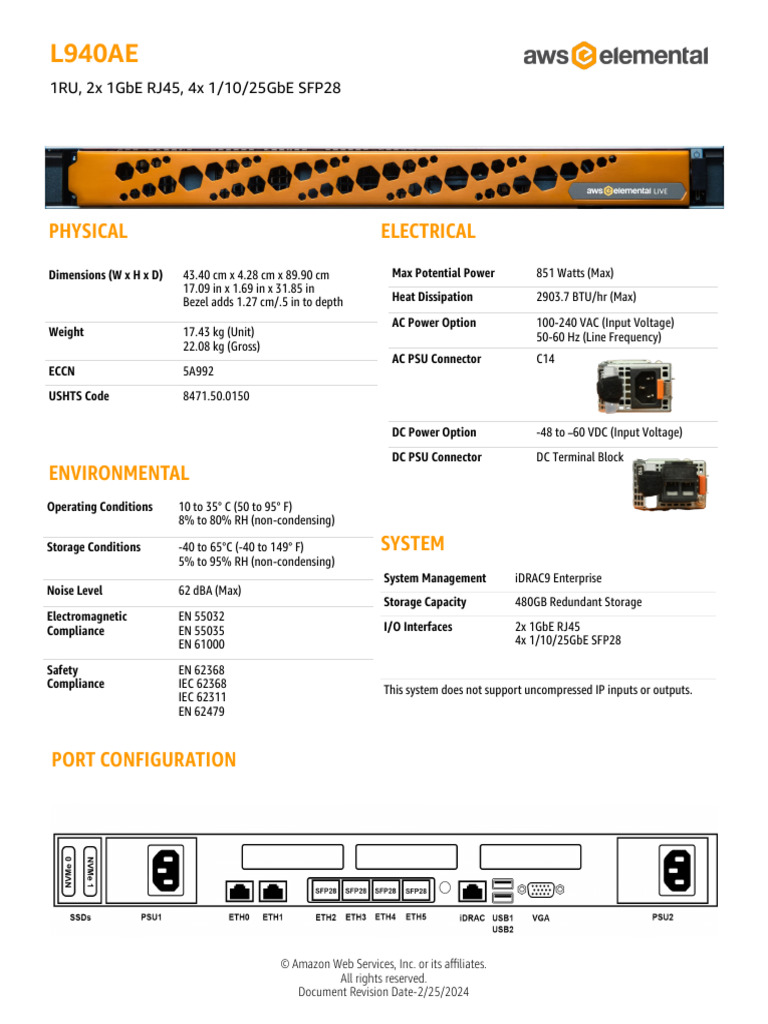L940AE 1RU Server Specs & Transceivers | PDF | Power Supply | Computer ...