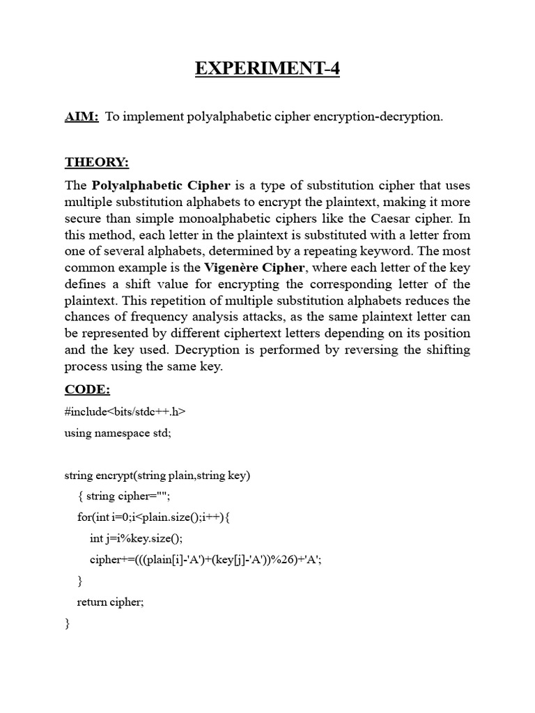 Polyalphabetic Cipher Implementation Guide | PDF