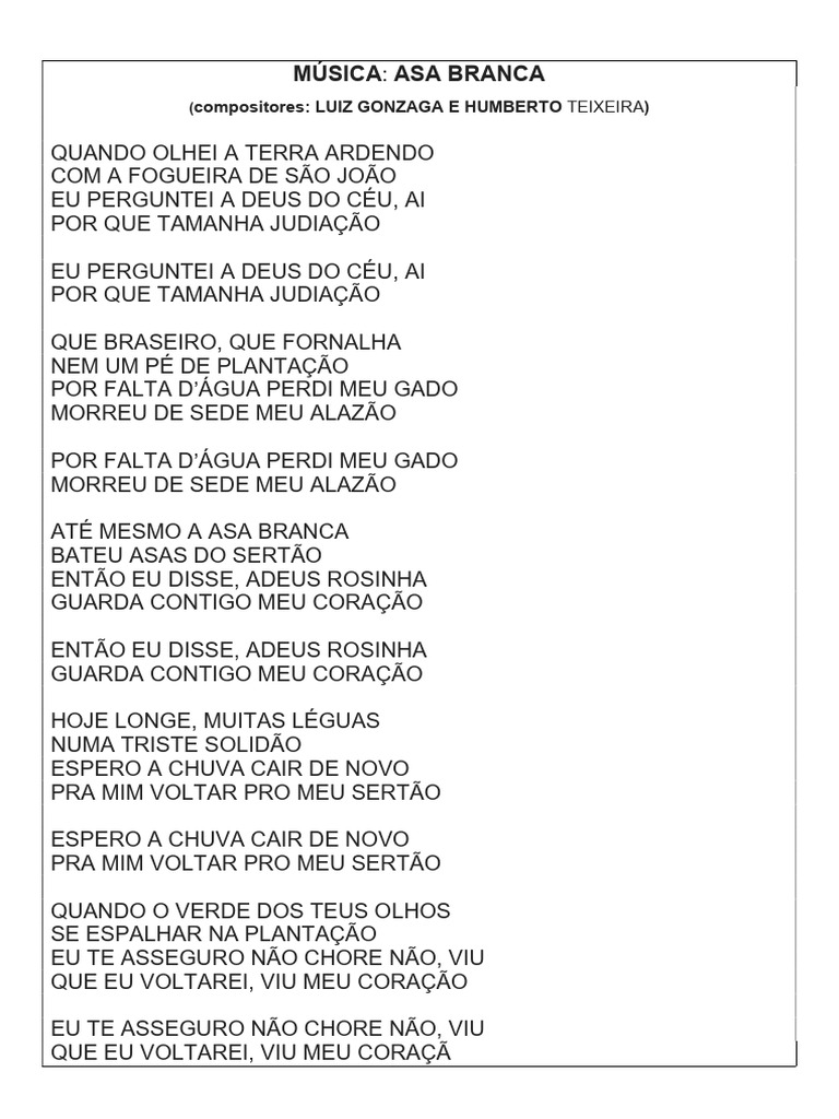 Letra da Música Asa Branca | PDF