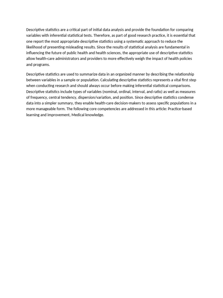 Importance of Descriptive Statistics in Health | PDF