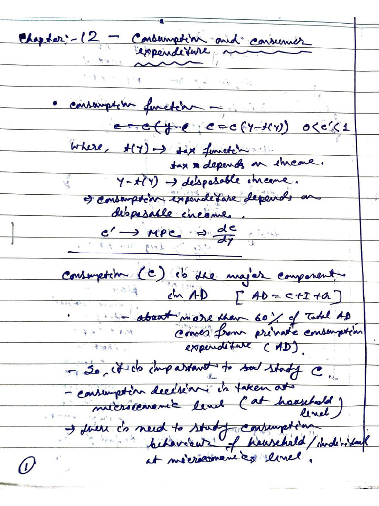 Unit-3 Consumption Function - Handwritten Notes | PDF