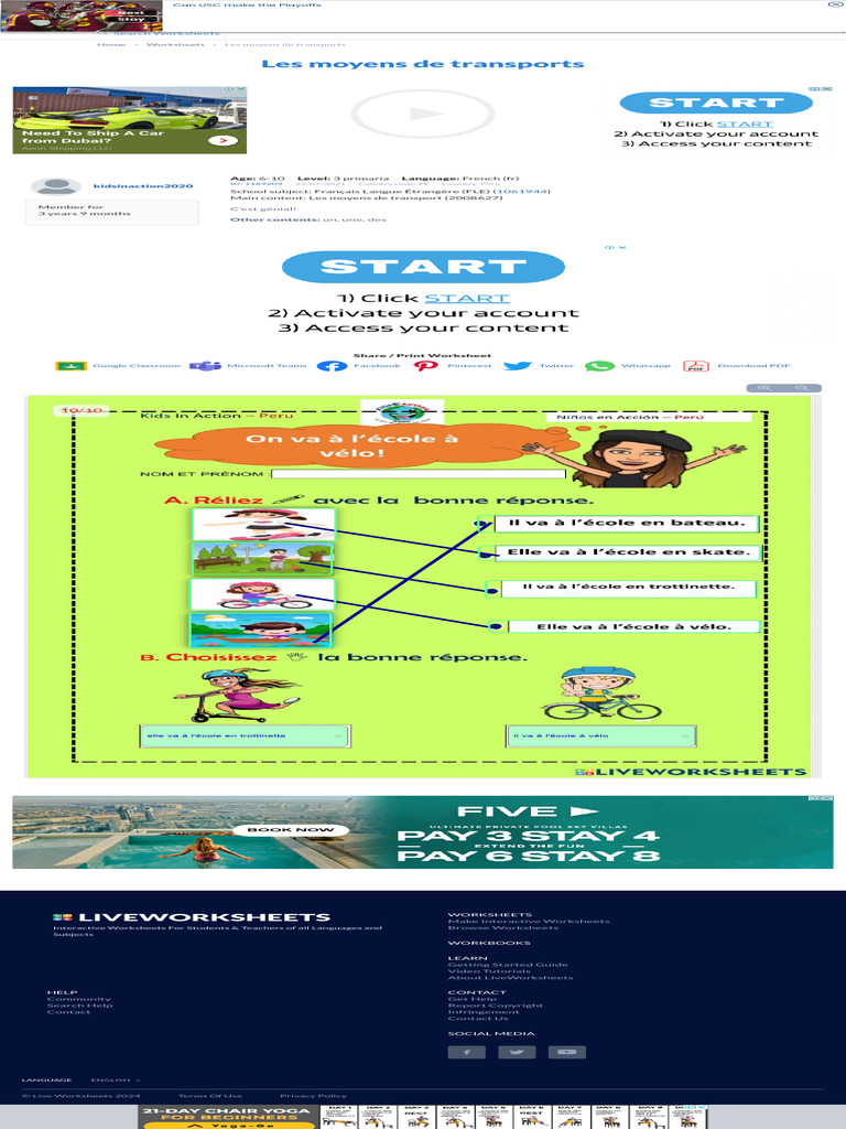 Les Moyens de Transports Worksheet | PDF
