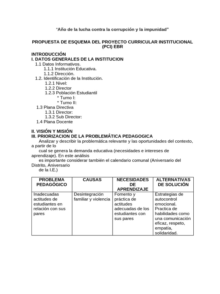 Proyecto Curricular Institucional EBR | PDF | Plan de estudios ...