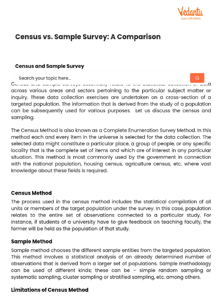 Census vs. Sample Survey - A Comparison | PDF