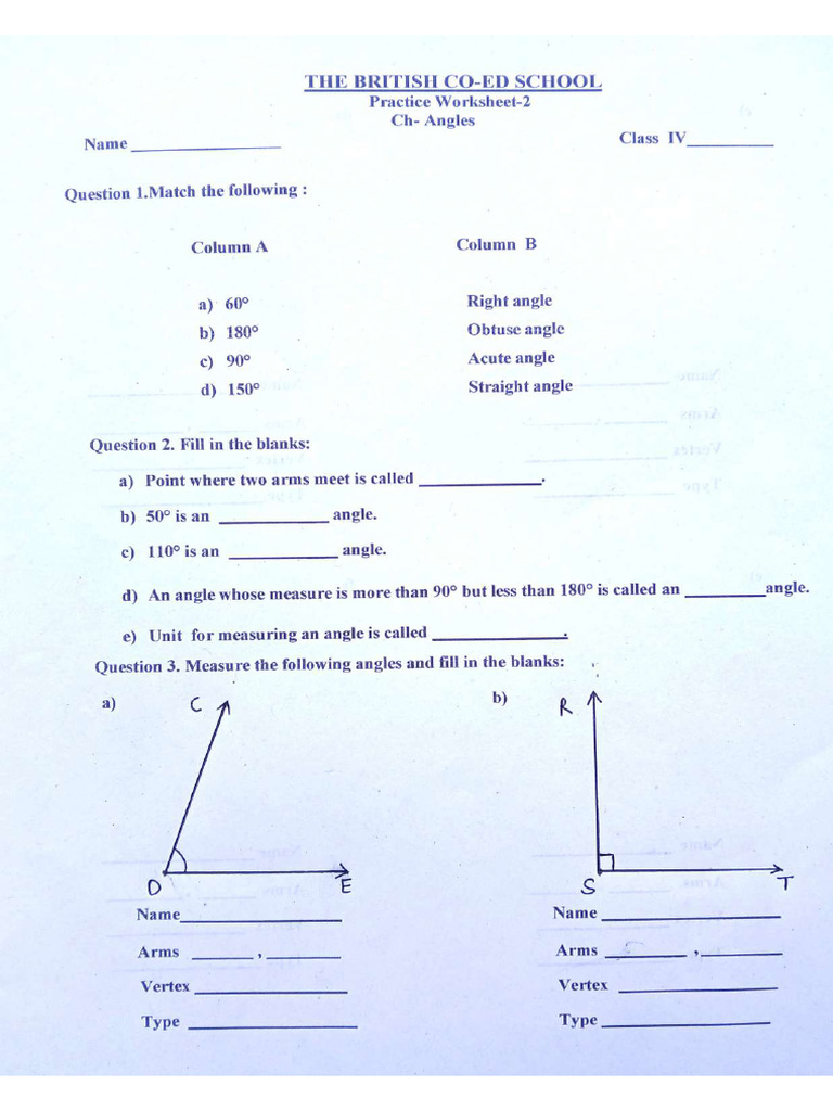 8.11.25 Angles Practice Worksheet 2 _ Class 4 | PDF