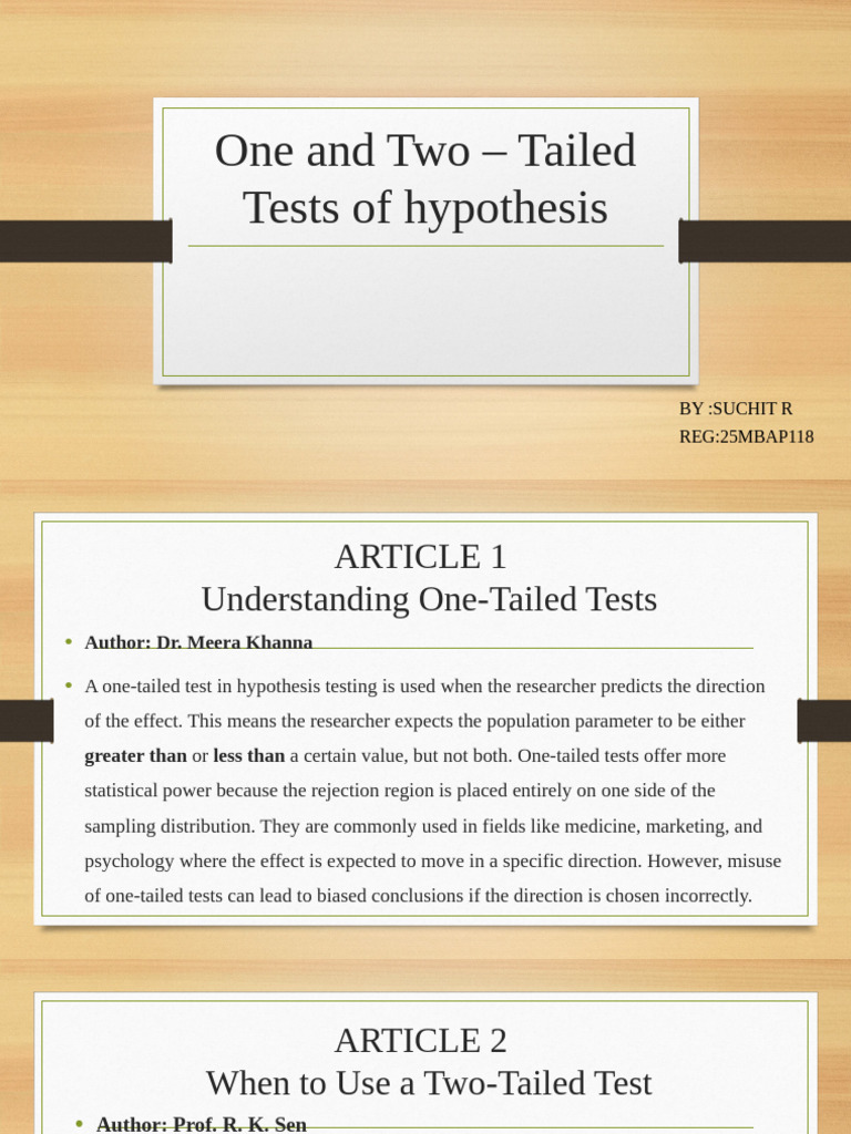 One and Two - Tailed Tests of Hypothesis Suchit 2 DD Project | PDF ...