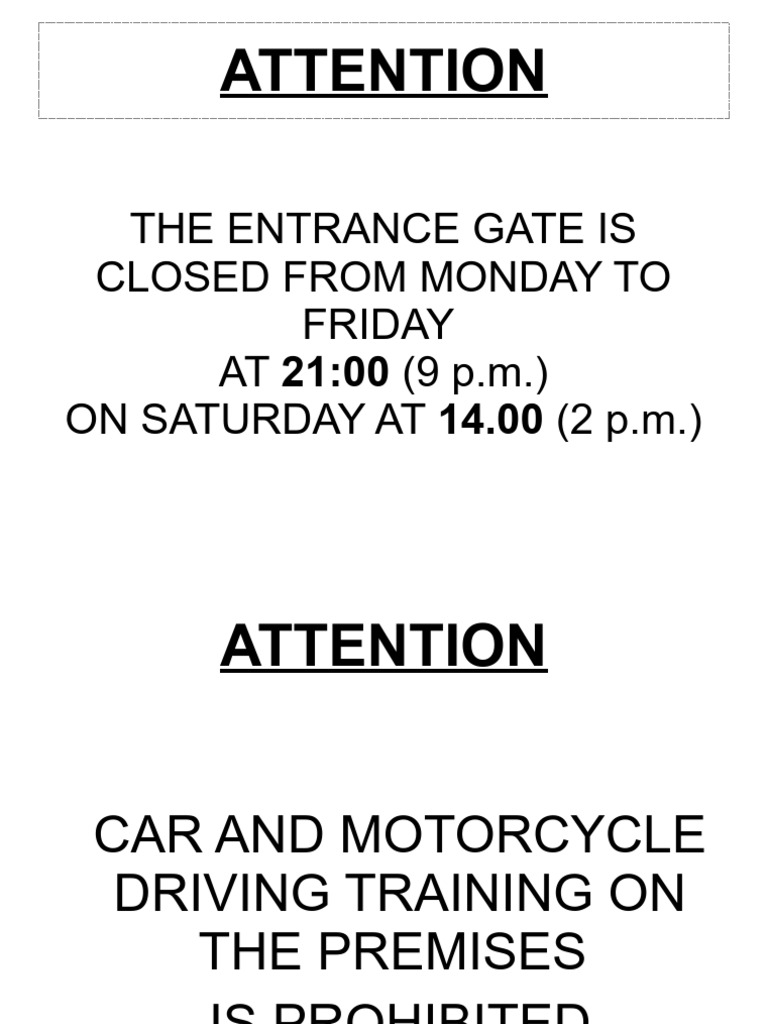 Entrance Gate Hours & Driving Rules | PDF