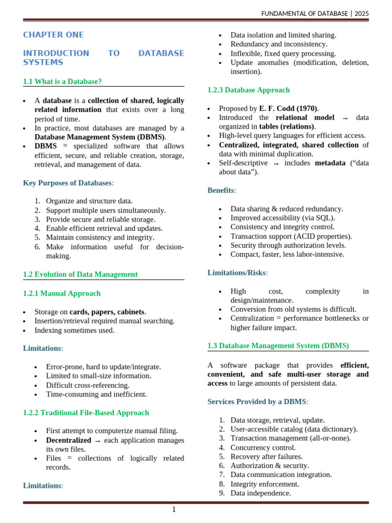 Database Fundamentals Overview 2025 | PDF | Databases | Relational Model