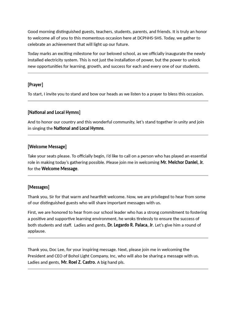 Ceremonial Lighting Script | PDF