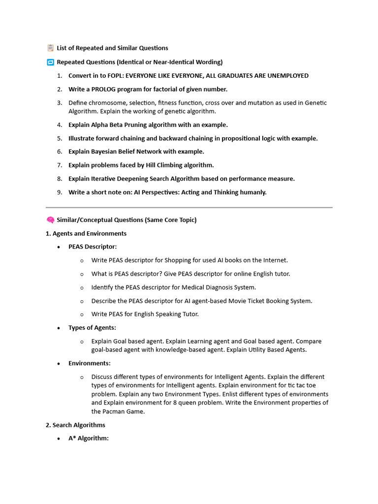 AI Questions: Algorithms & Concepts | PDF | Algorithms And Data ...