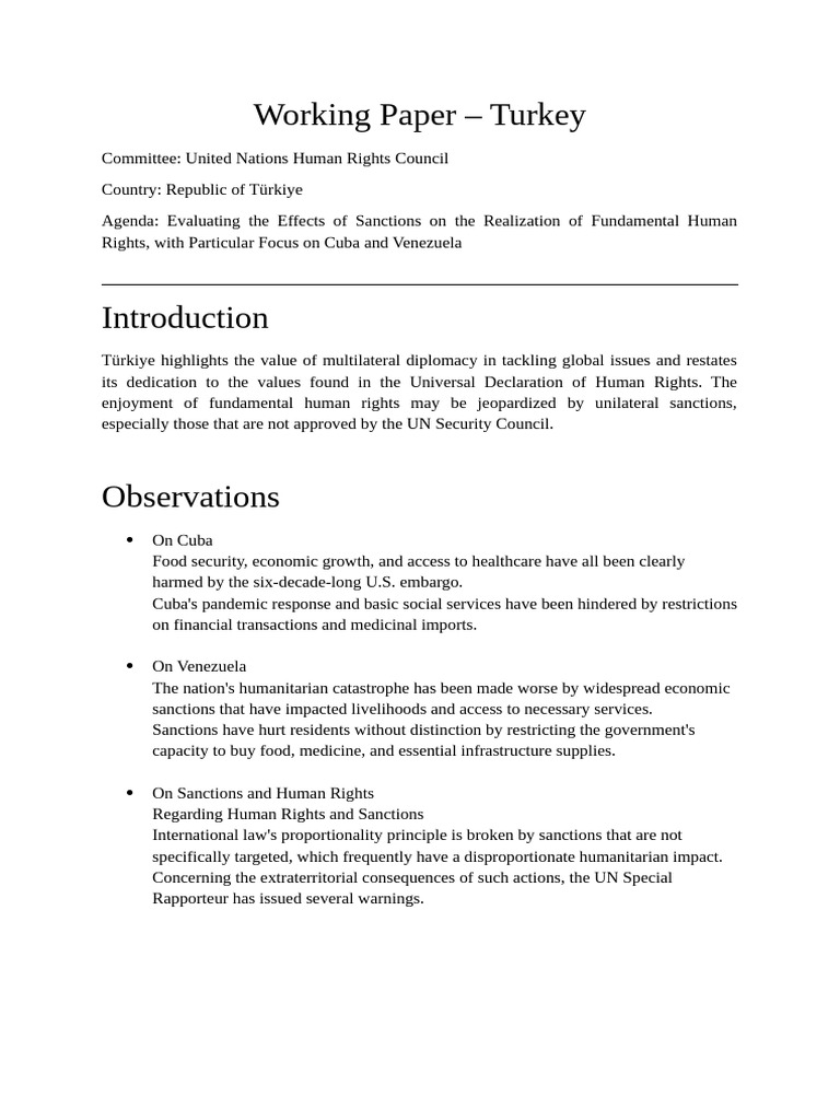 Turkey's Stance on Sanctions and Human Rights | PDF