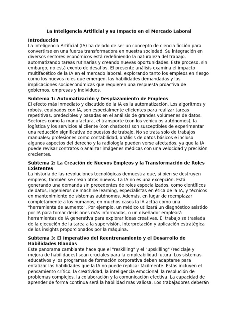 Impacto de la IA en el Empleo Actual | PDF | Inteligencia artificial ...