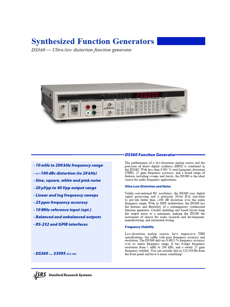 DS360 Ultra-Low Distortion Function Generator | PDF | Electrical ...