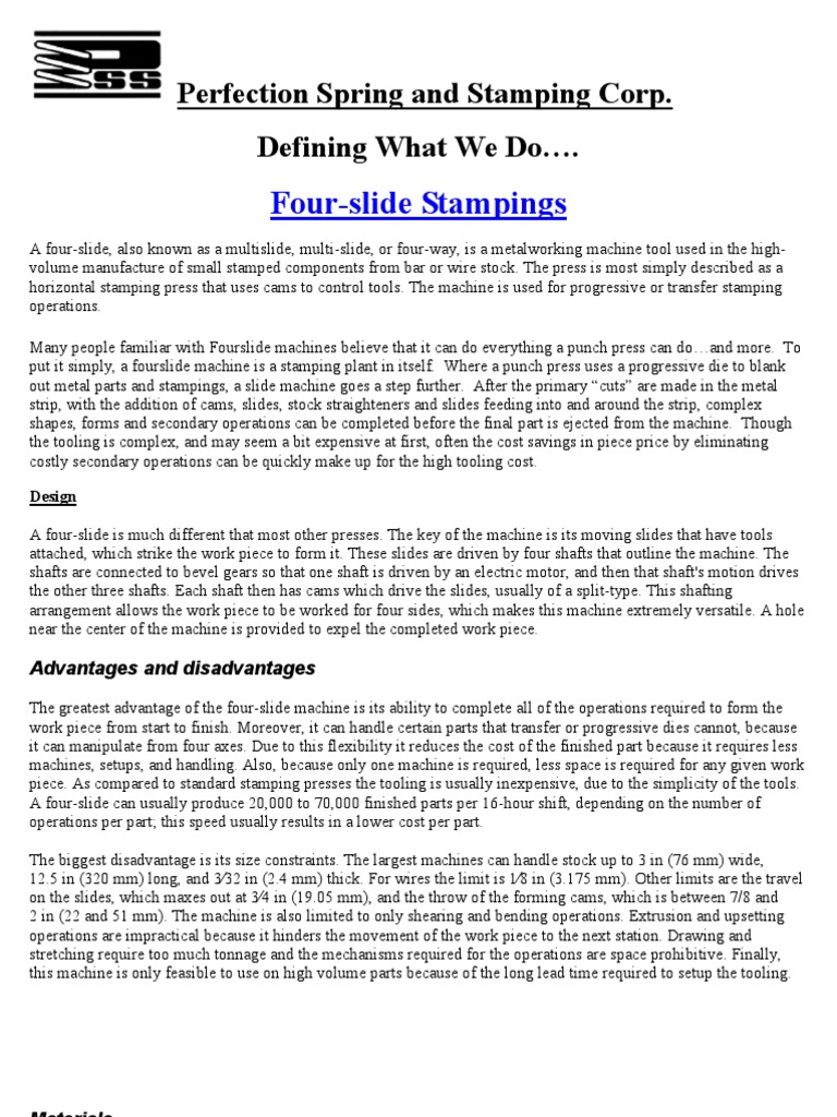 Four-Slide Stamping Machine Overview | PDF | Tools | Industries