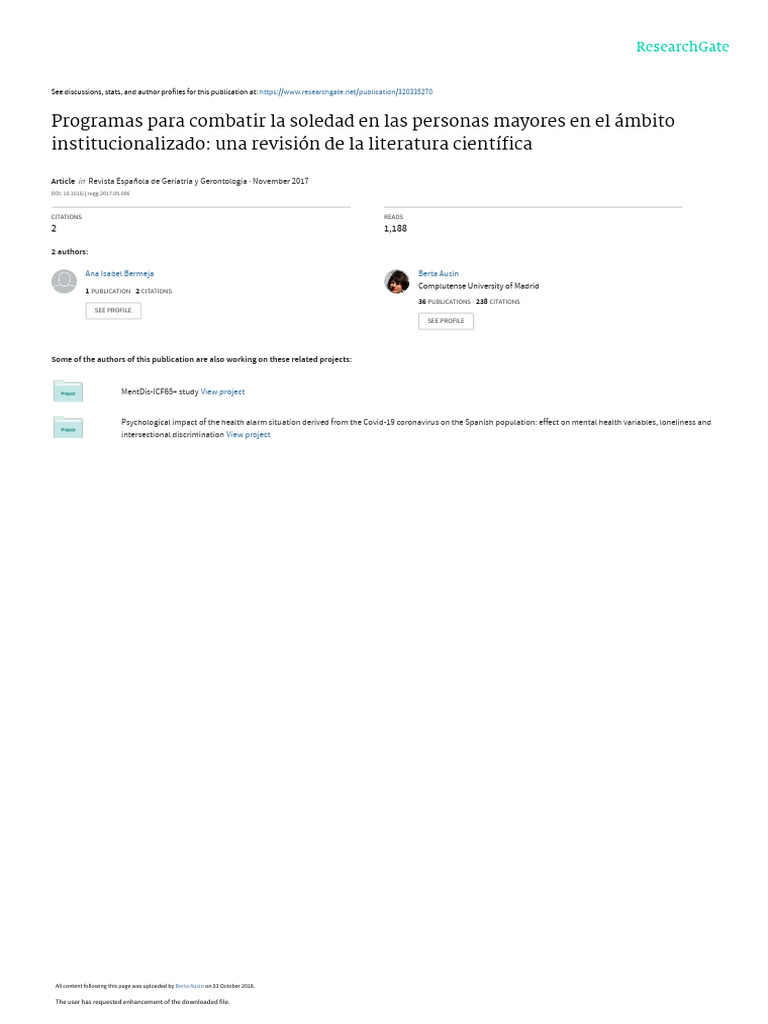 Programas para combatir la soledad en mayores | PDF | Soledad ...