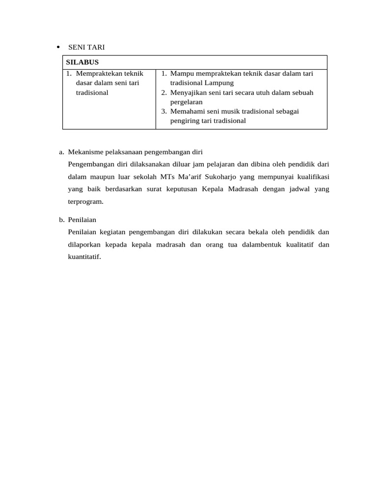 Program Ekstrakurikuler Seni Tari 2020 | PDF