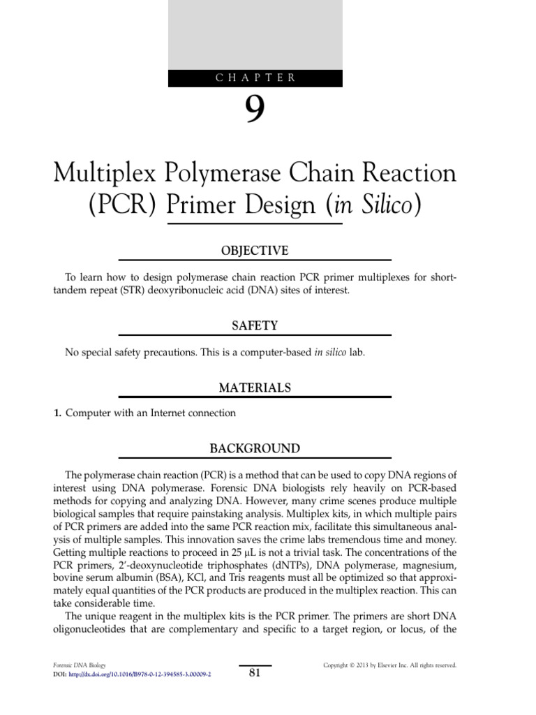 Chapter 9 Multiplex Polymerase Chain Reaction PCR PR 2013 Forensic DNA ...
