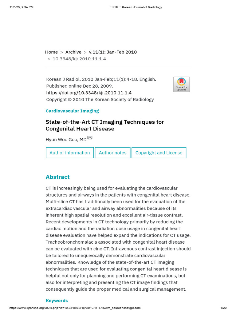 CT Techniques for Congenital Heart Disease | PDF | Ct Scan | Radiology