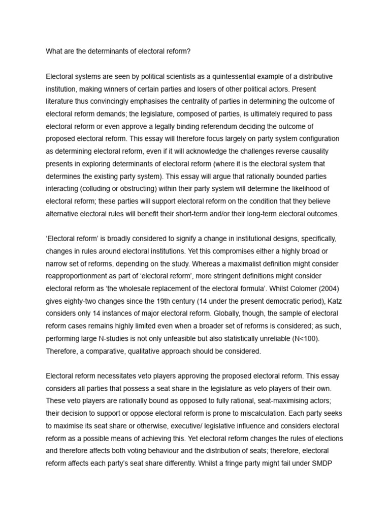 What Are The Determinants of Electoral Reform | PDF