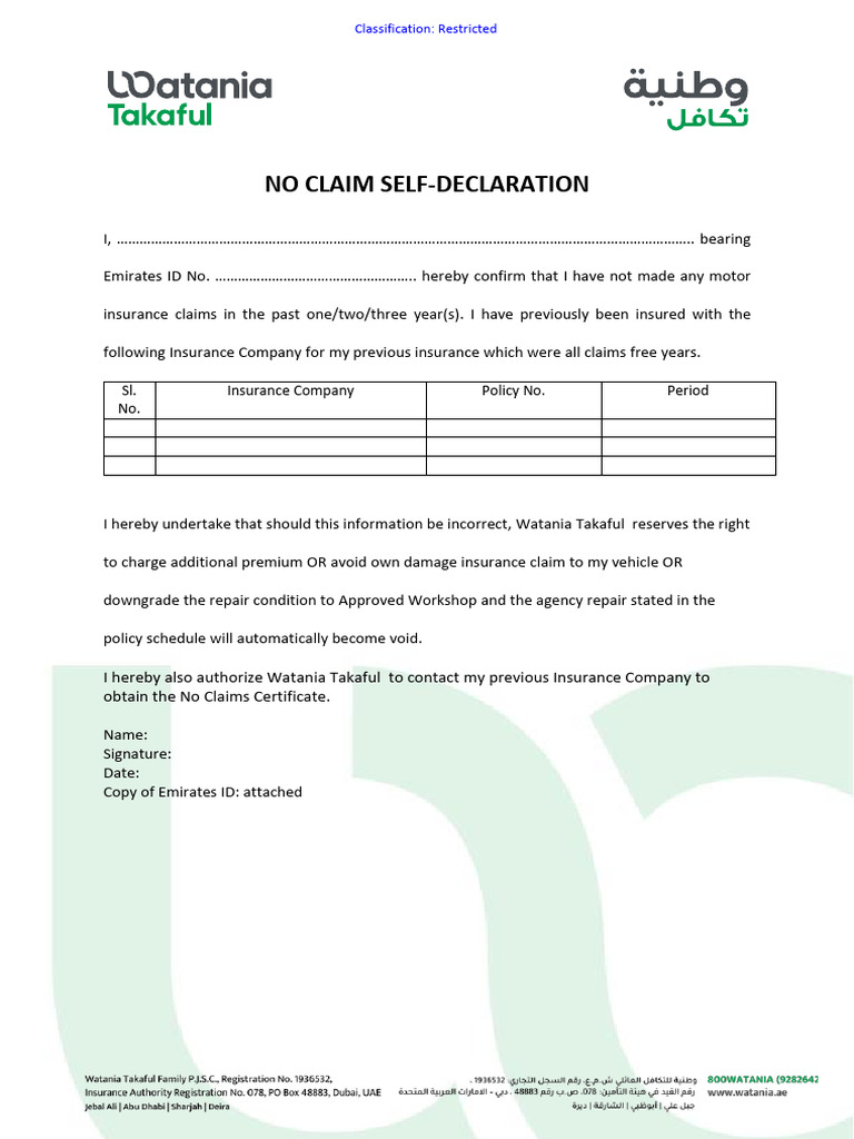 No Claim Self-Declaration Form | PDF