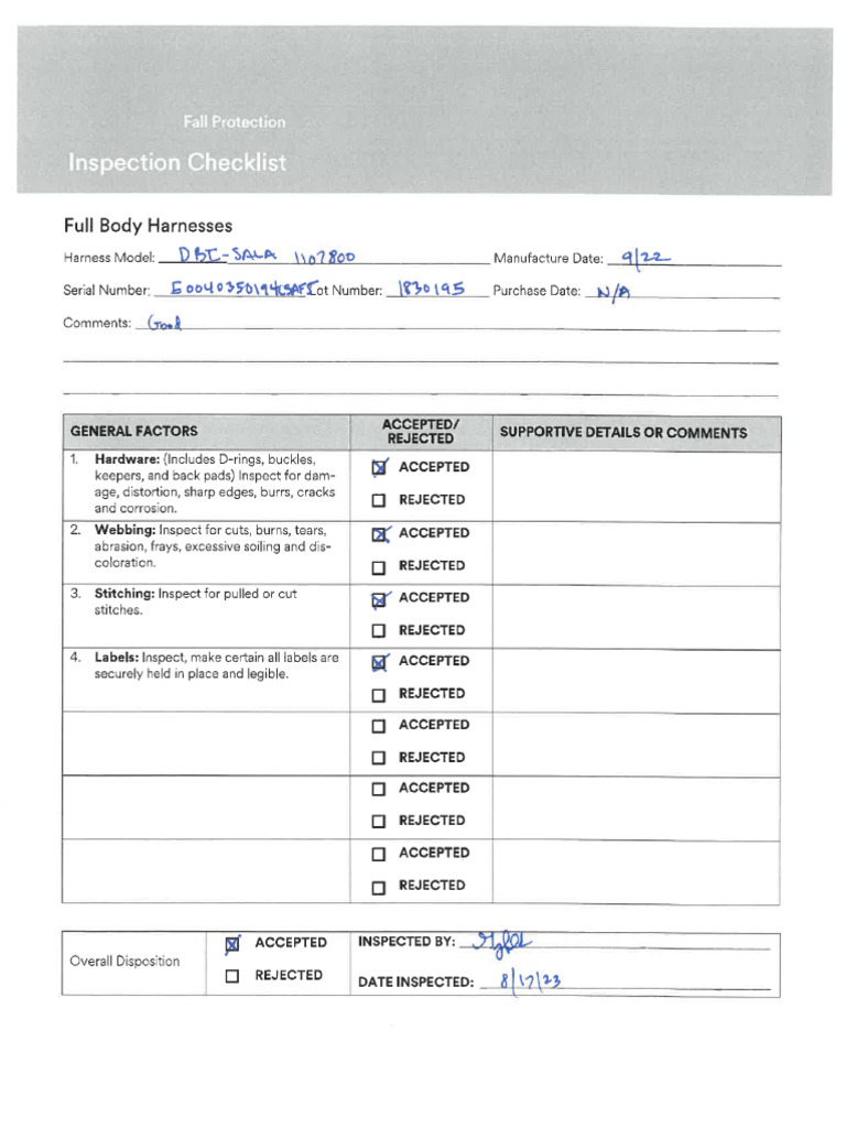 Harness Inspection Checklist | PDF