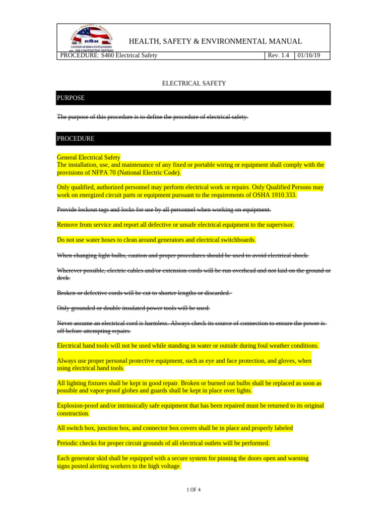 Electrical Safety Procedures Manual | PDF | High Voltage | Electricity
