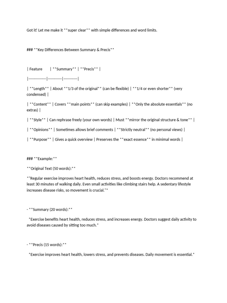 Summary vs. Precis: Key Differences Explained | PDF