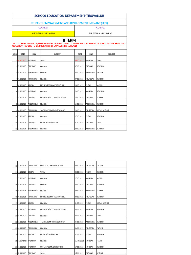 Tiruvallur School Slip Test Schedule | PDF | Science