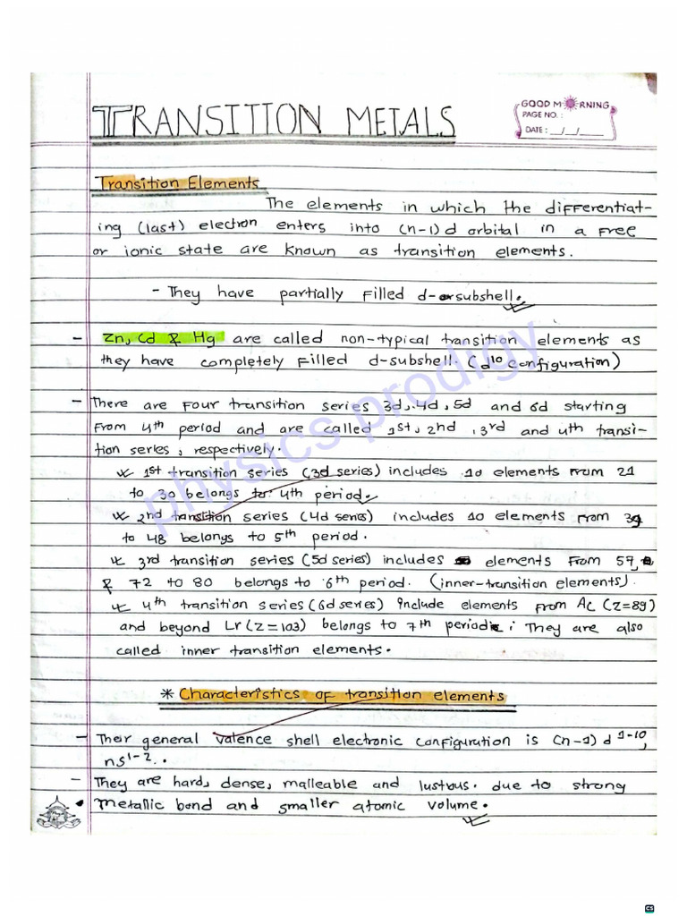 Transition Metals for Note | PDF