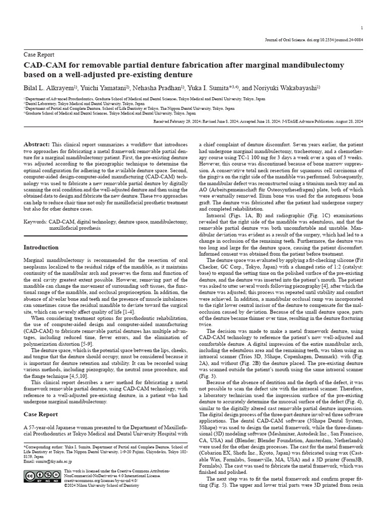 CAD-CAM Denture Fabrication Post-Mandibulectomy | PDF | Dentures ...