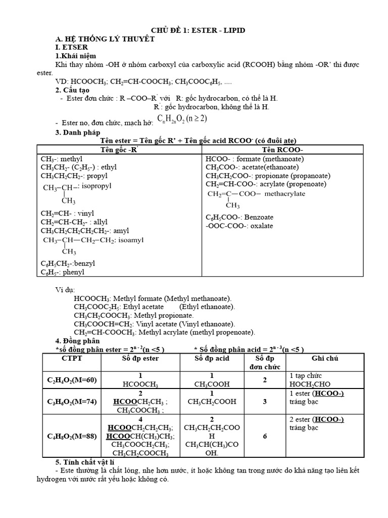 Pbl2. Cđ7. Ester-Lipid | PDF