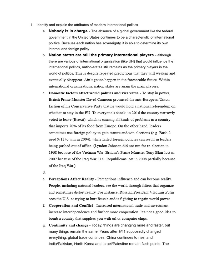 Modern International Politics Explained | PDF | Brexit | Diplomacy