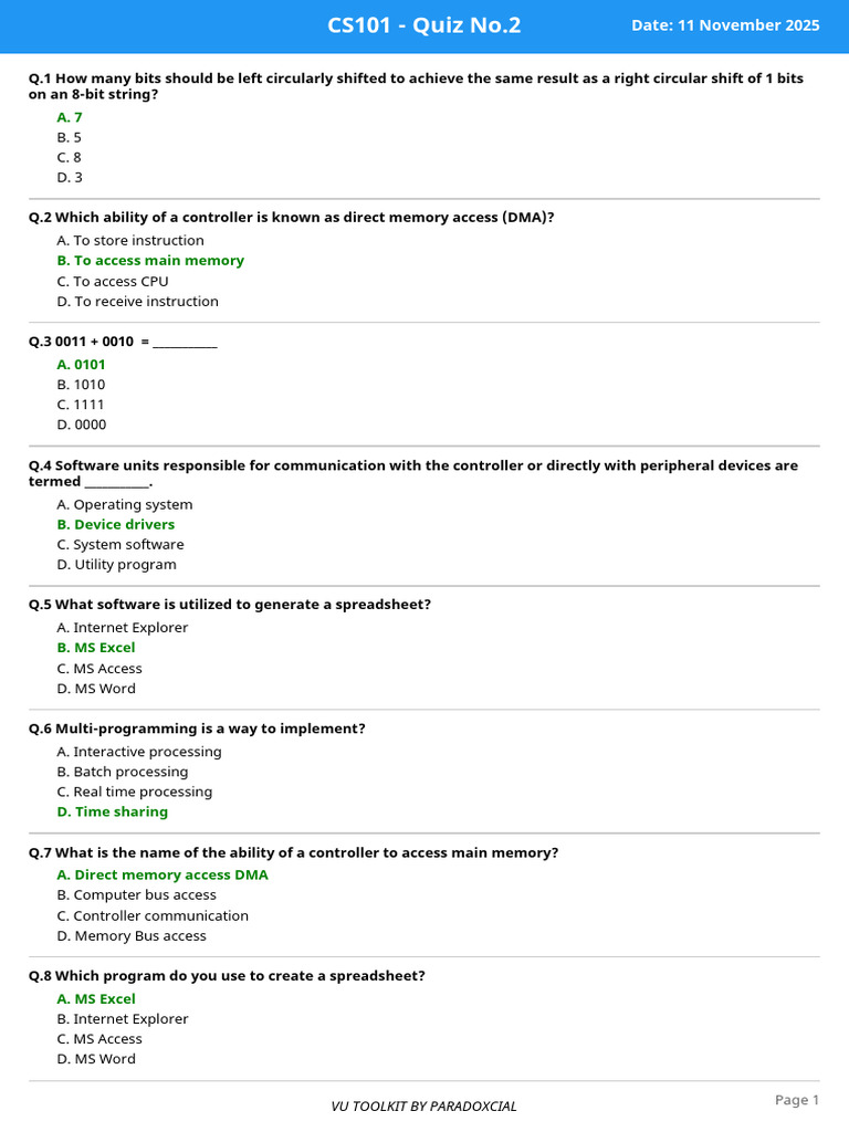CS101 Quiz 2: Computer Science Concepts | PDF