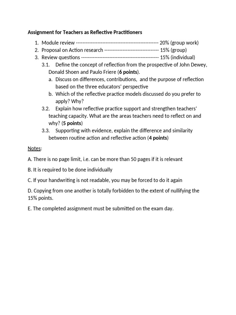 Assignment For Teachers As Reflective Practitioners | PDF
