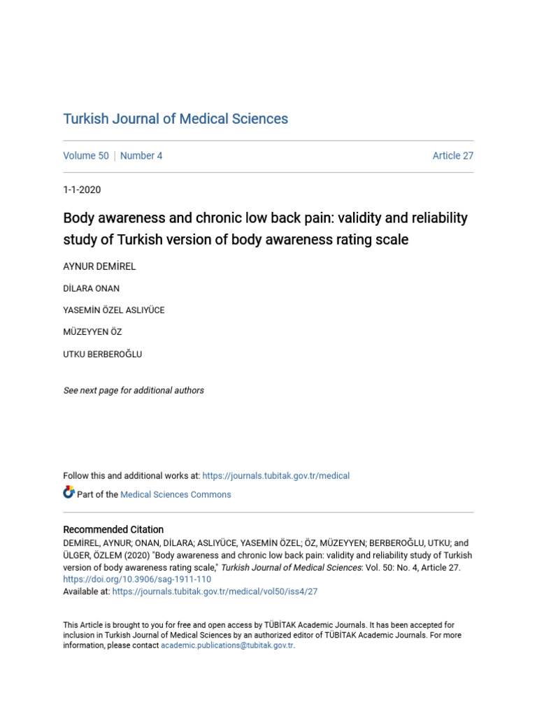 Turkish Body Awareness Scale Study | PDF | Receiver Operating ...