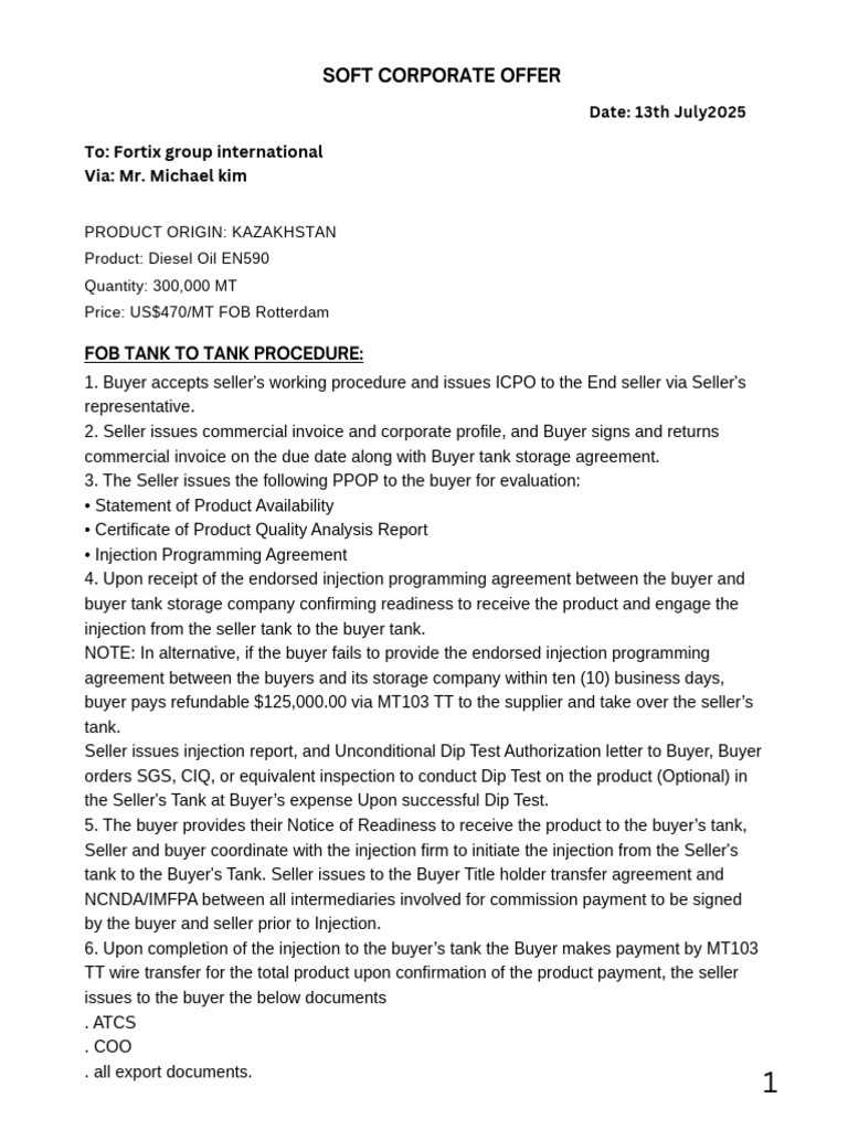 Diesel Oil EN590 Purchase Procedure | PDF | Letter Of Credit | Business