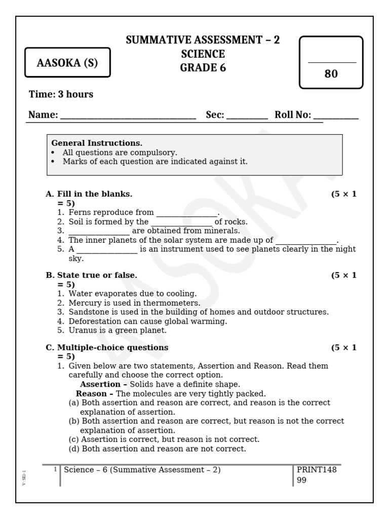 Grade 6 Science Summative Assessment 2 | PDF | Thermometer | Temperature