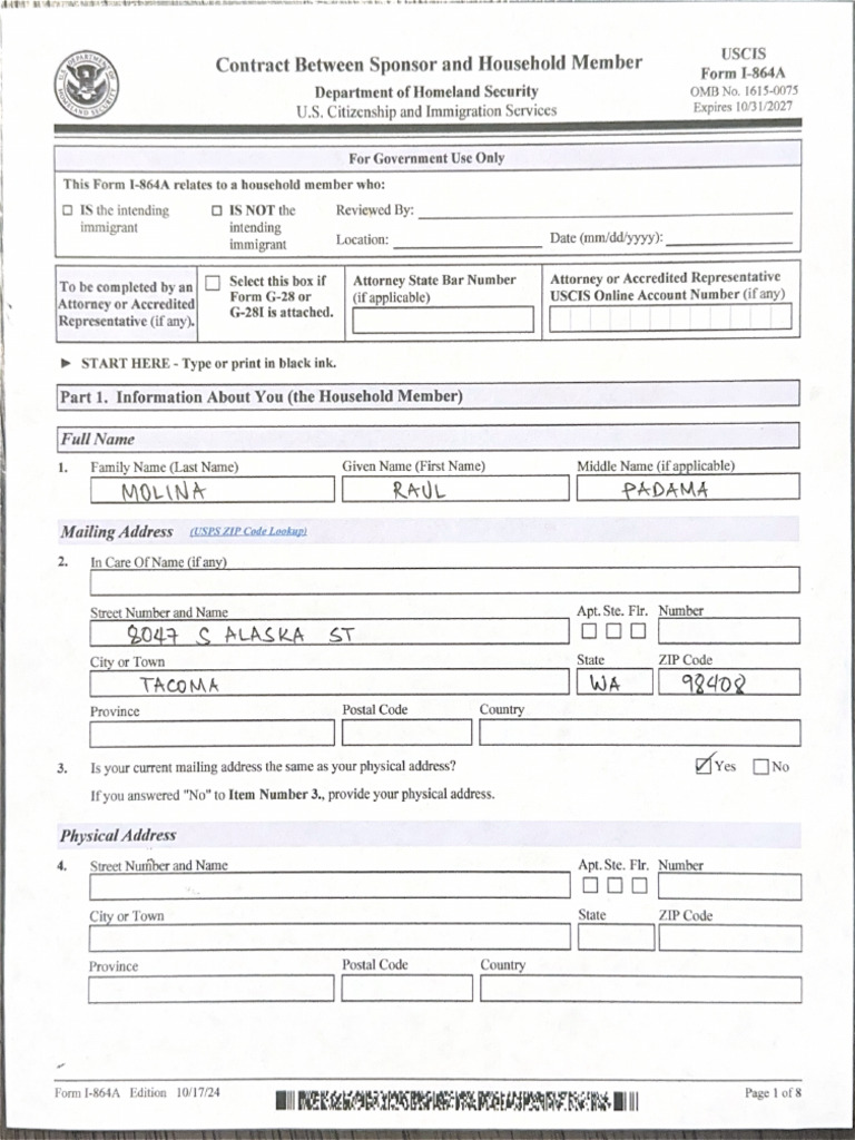 Contract Between Sponsor and Household Member | PDF