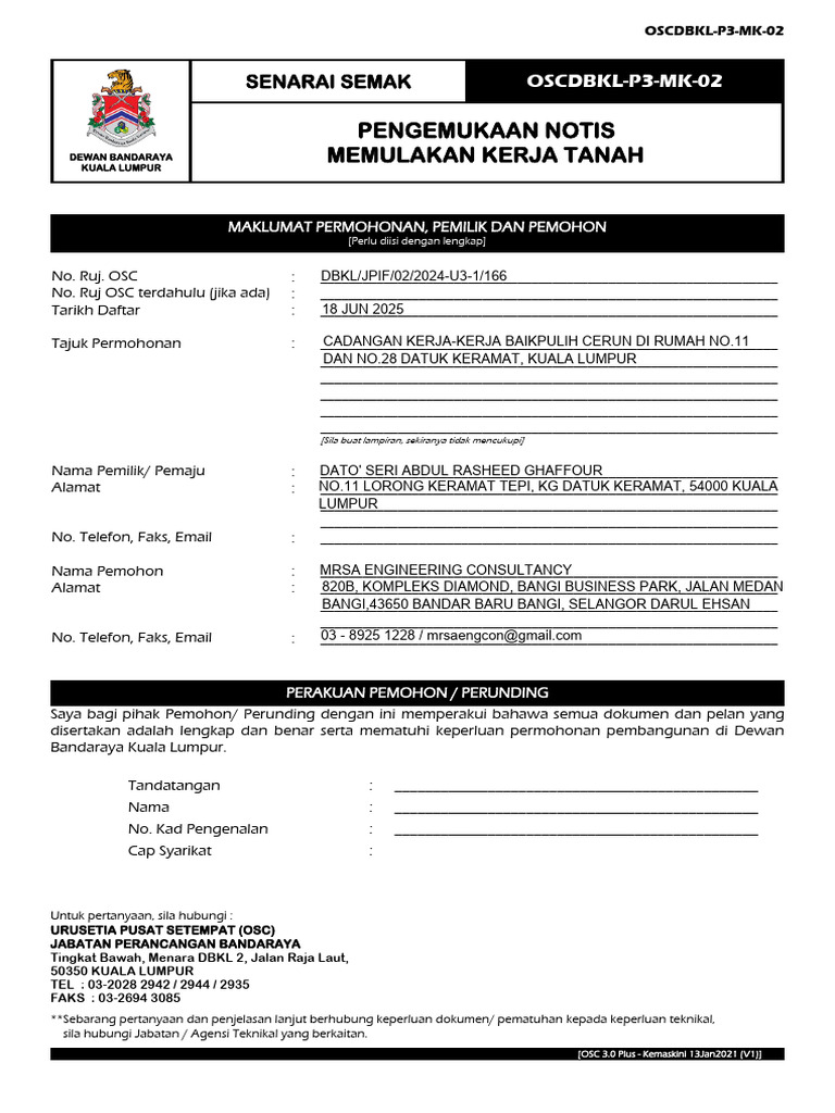 Notis Memulakan Kerja Tanah DBKL | PDF
