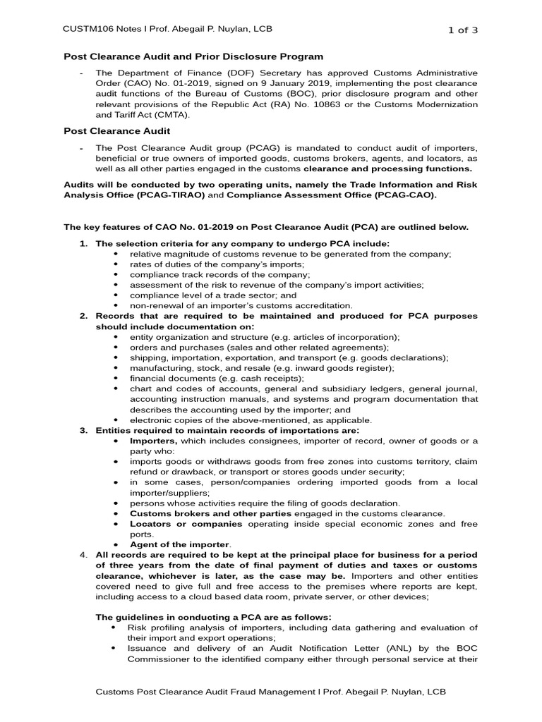 Post Clearance Audit & Disclosure Guidelines | PDF | Customs | Audit