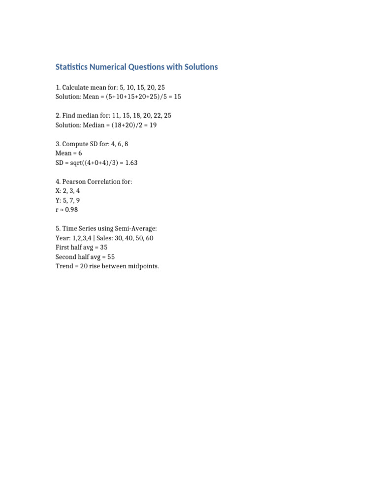 Statistics Numericals With Solutions | PDF