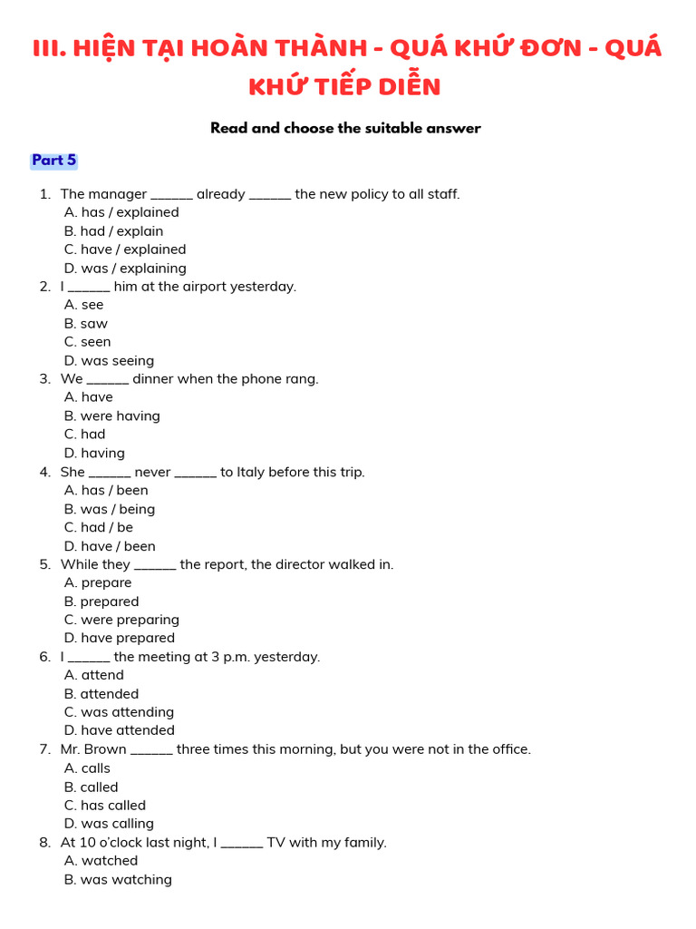 English Grammar: Tenses Practice | PDF