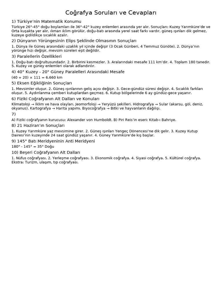 Cografya Sorular Cevaplar TekSayfa | PDF