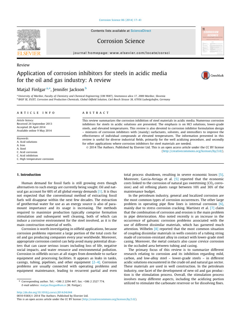 Corrosion Inhibitors for Steel in Acidic Media | PDF | Corrosion ...
