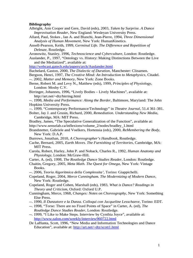 Comprehensive Dance Literature Bibliography | PDF