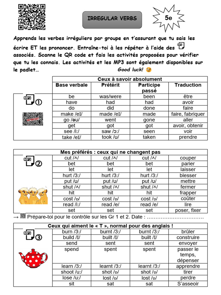 Apprendre les verbes irréguliers en anglais | PDF | Typologie ...