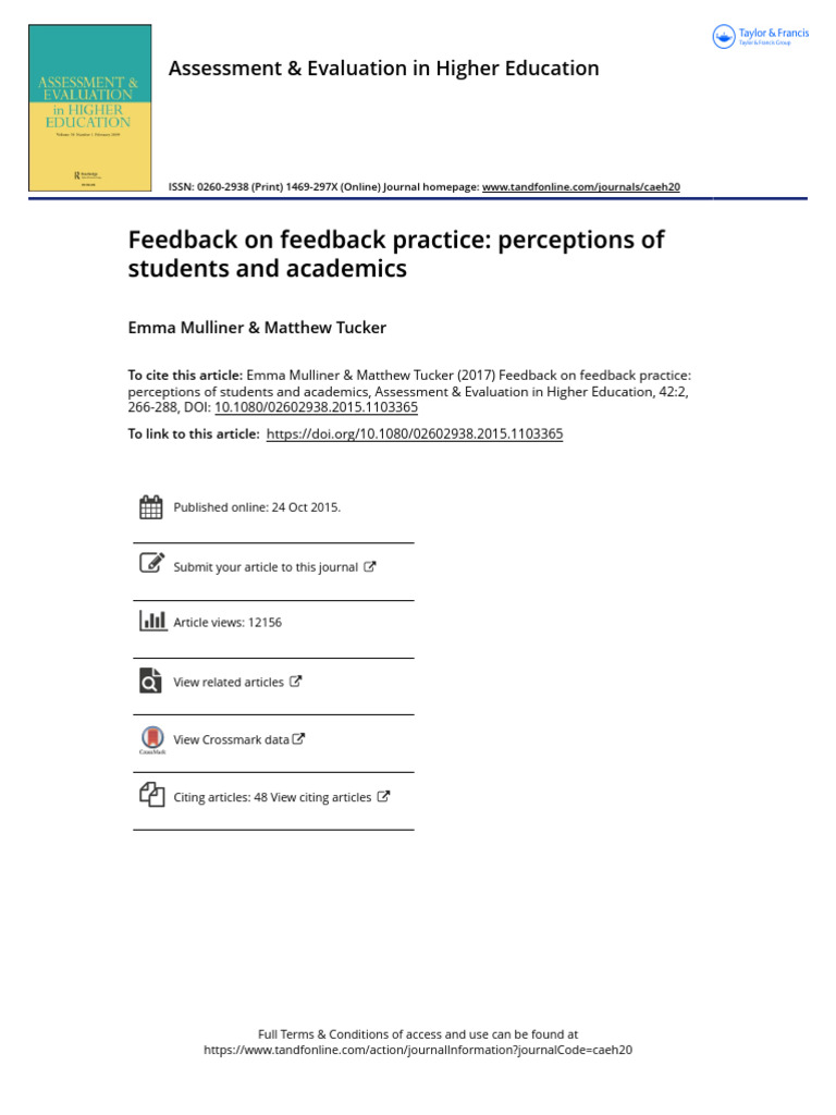 Feedback On Feedback Practice Perceptions of Students and Academics ...